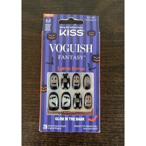 Kiss Salon Design Limited Edition Glow In Dark Glue On Nails Black Cat Halloween